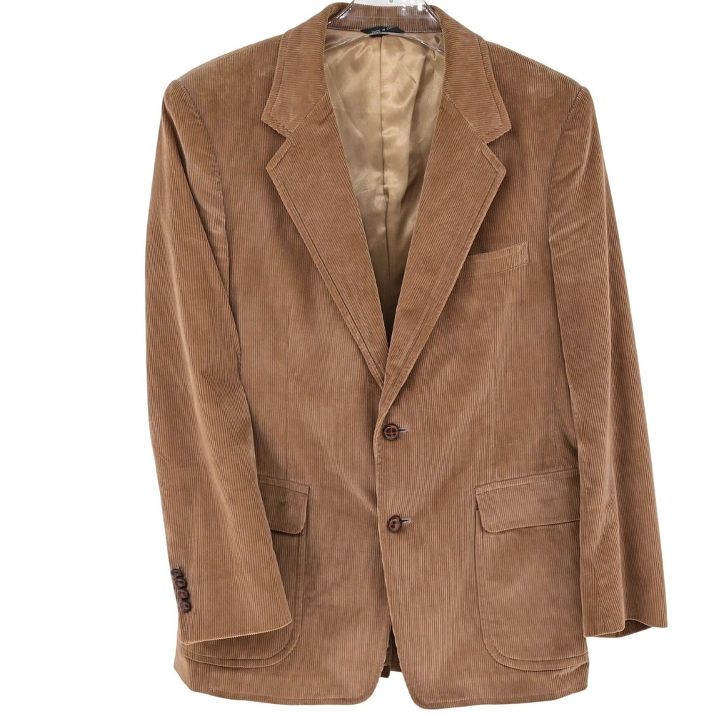 VTG 70s Brown Cotton Preppy Corduroy Blazer Sport Coat Jacket Dark Academia 40R